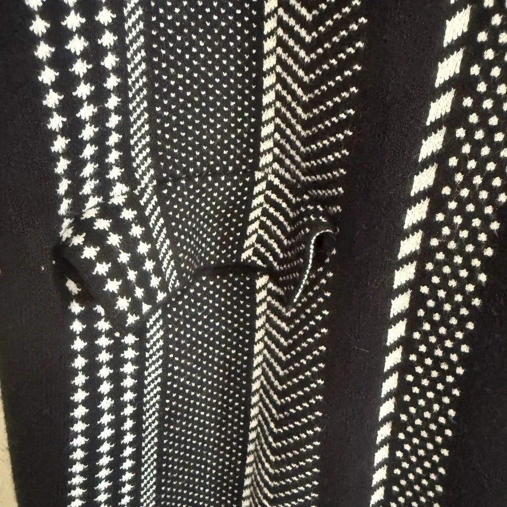 ZARA KNIT Striped‎ Geometric Maxi Cardigan Sweater Jacket Women S Black White